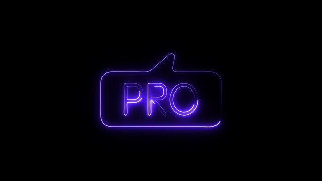 Neon P R O text inside speech bubble glowing purple on black background modern professional communication concept