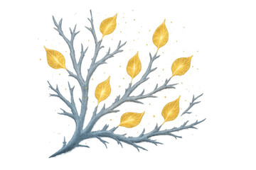Obraz premium Creative illustration of tree branches with golden leaves, autumn season concept with transparent background