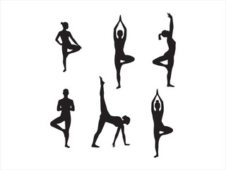 Fototapeta premium Six black yoga pose silhouette vector illustrations