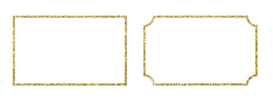 Gold Glitter Rectangular and Decorative Frame Borders for Invitations, Labels, and Luxury Design Projects