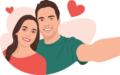 Elegant Happy Couple Taking Selfie Photo Together Vector Illustration