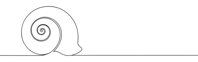 A continuous line art depiction of a snail shell, showcasing its distinctive spiral form found in nature, isolated on a white background.