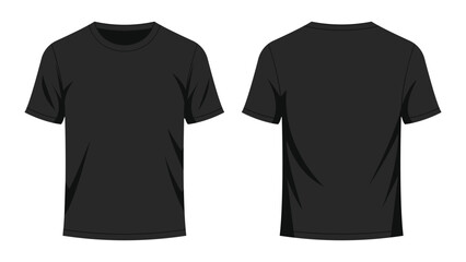 Black half sleeve T shirt vector mockup featuring front and back views in realistic, Flat style design