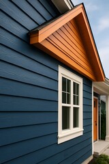Fototapeta premium Blue siding house modern architecture outdoor exterior with orange accent detail