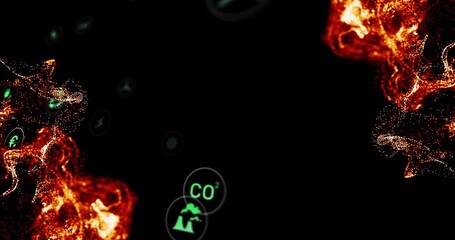 Green icons on black while red-orange flows streaming from left, badges sliding and icons shifting - Powered by Adobe