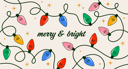 Christmas background with colorful Christmas lights. Happy New Year and Merry Christmas card, banner and poster design.