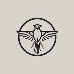 Obraz premium Minimalist stylized bird emblem with wings spread wide within a circular frame