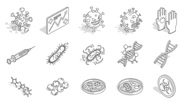 Handdrawn microbiology icons dna, bacteria, viruses, and lab tools in sketch style