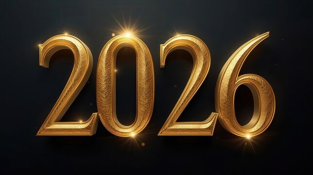 gold 3d new year 2026 celebration symbol calendar sign text neon illustration