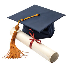 Graduation Cap, Tassel, and Diploma Scroll Isolated on White Background on transparent background