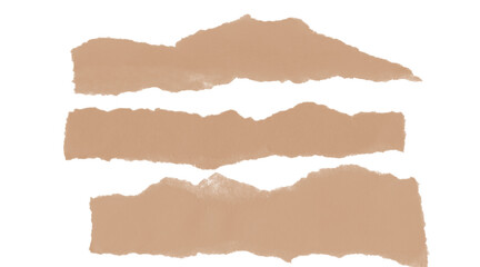 Three torn brown paper strips with jagged edges for design elements