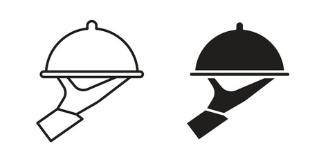 Hand holding tray icon line. eps 10 vector illustration