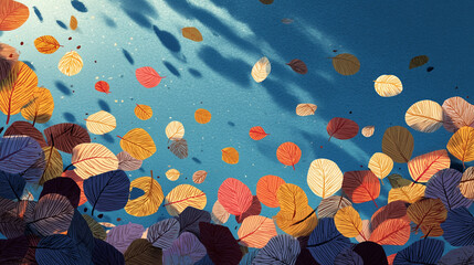 Autumn leaves on a blue background