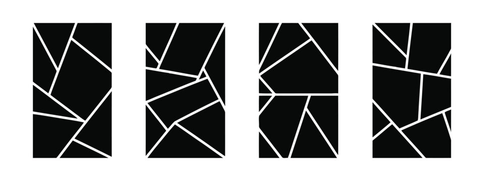 Four black vertical rectangles with white abstract geometric line patterns on a white background vector