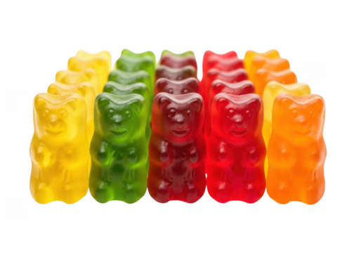 Assorted Fruity Gummy Bears Candies Tasty Sweet Confectionery Treats Isolated on Checkered Backdrop
