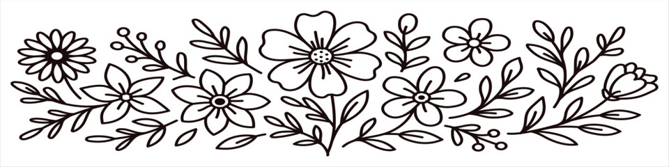 Hand Drawn Flowers on white isolated background