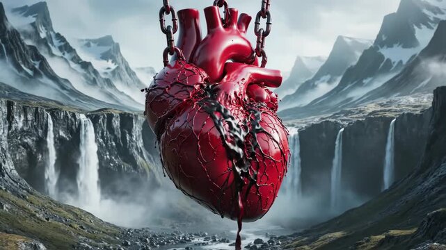 Bleeding Heart in Chains A Symbol of Emotional Pain and Natures Majesty.