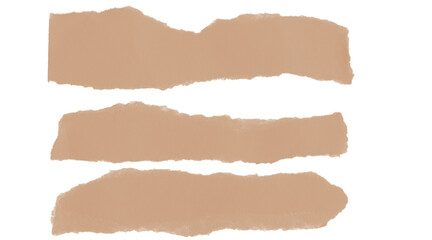 Three horizontal ripped beige paper strips with textured torn edges
