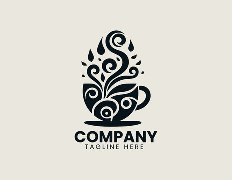 Leaf Mug black vector logo illustration 