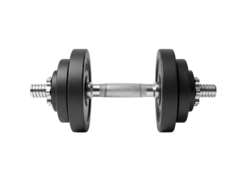 Gym Dumbbell With Textured Handle, Silver Screw Collars Isolated on Transparent Background