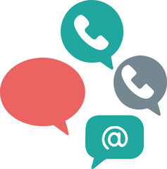 Communication icons including speech bubbles phone symbols and email symbol representing contact options