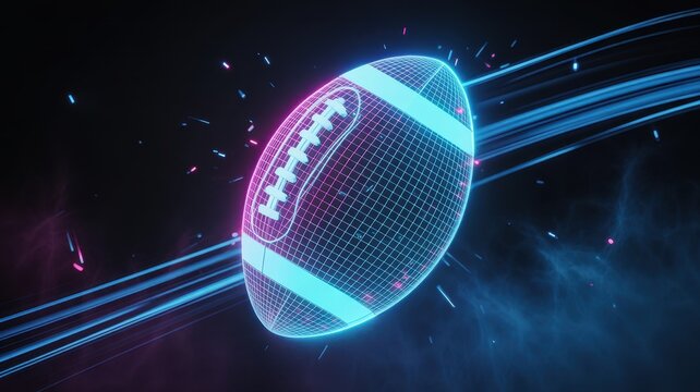Futuristic neon american football in motion with light streaks - Powered by Adobe