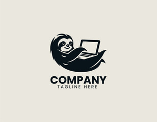 Naklejka premium Funny lazy sloth black vector logo illustration
