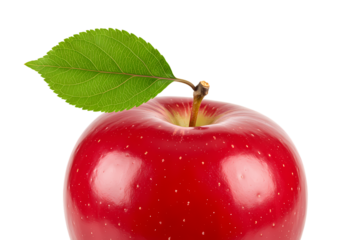 Vibrant red apple with fresh green leaf healthy food