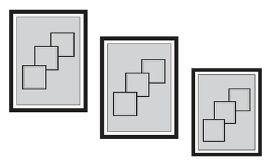 Photo frame set. Collection Photo frames, isolated. Home decoration, photography presentation, blank frame mockup. Black rectangular photo or picture frame template. Vector illustration.