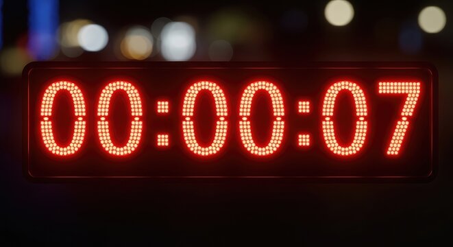 Illuminated digital timer display showing zero minutes and seven seconds