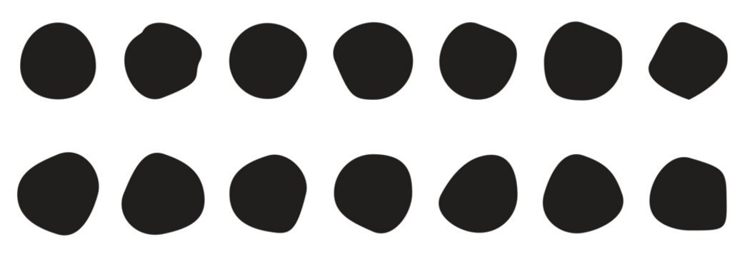 Abstract organic blob shape set. Random blob circles, liquid organic amoeba, different drops in modern style. 