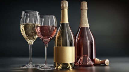 bottle of wine and champagne glasses