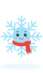 A blue snowflake with a cute smile and a red scarf
