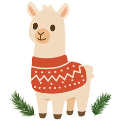 Fototapeta premium A cute alpaca in a New Year's vest