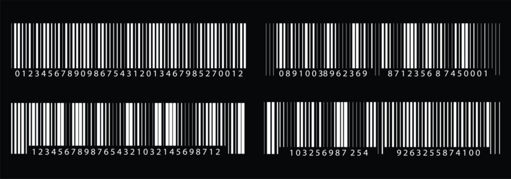 Barcode icon set.  Universal barcode for scanning product or item. Simple fake bar code, barcode scratched vector illustration , barcode icon for selling,   Trendy bar code for web icon in eps 10. 
