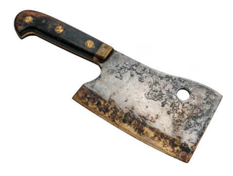 Vintage cleaver with floral pattern isolated on transparent background
