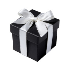 Fototapeta premium Small Black Gift Box with White Ribbon