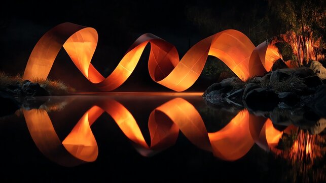 Luminous ribbons create vibrant reflections, capturing the beauty of light and color in an artistic display.