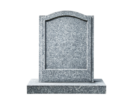 A solemn gray granite headstone against a stark black background