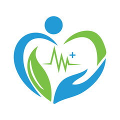 Heart health Leaf pulse outline vector icon