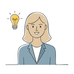 Cartoon young woman with a lightbulb moment symbolizing business ideas