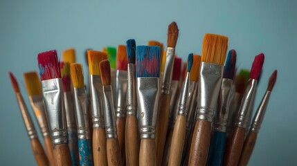 Paintbrushes , paintbrushes with traces of dried paint
