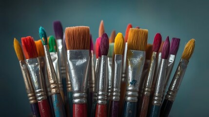 Paintbrushes , paintbrushes with traces of dried paint
