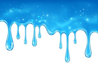 Blue liquid dripping with sparkles isolated on transparent background