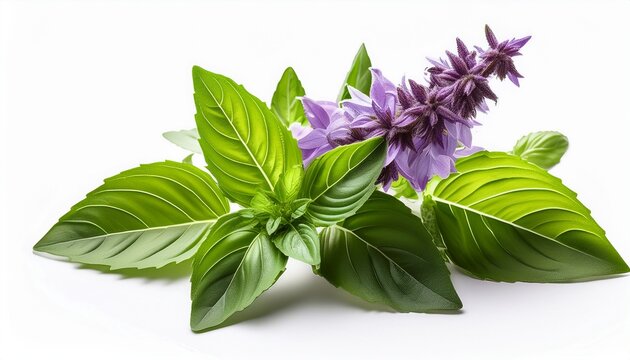 Vibrant Thai Basil Flower And Patchouli Plant On Isolated White Background