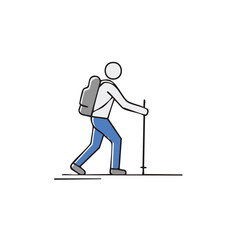 Obraz premium Stick Figure Person Trekking with Backpack and Hiking Poles Vector Illustration
