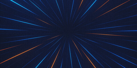Abstract Futuristic Warp Speed Effect with Streaking Blue and Orange Lines Against a Starry Dark Blue Background