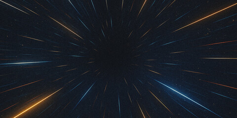 Abstract digital art depicting a cosmic stream of light streaks against a starry dark background with a sense of depth and motion