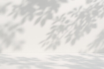 Soft dappled sunlight casting gentle leaf shadows on a clean white studio background creating a tranquil atmosphere perfect for product display