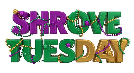 Shrove tuesday text with beads isolated on transparent background